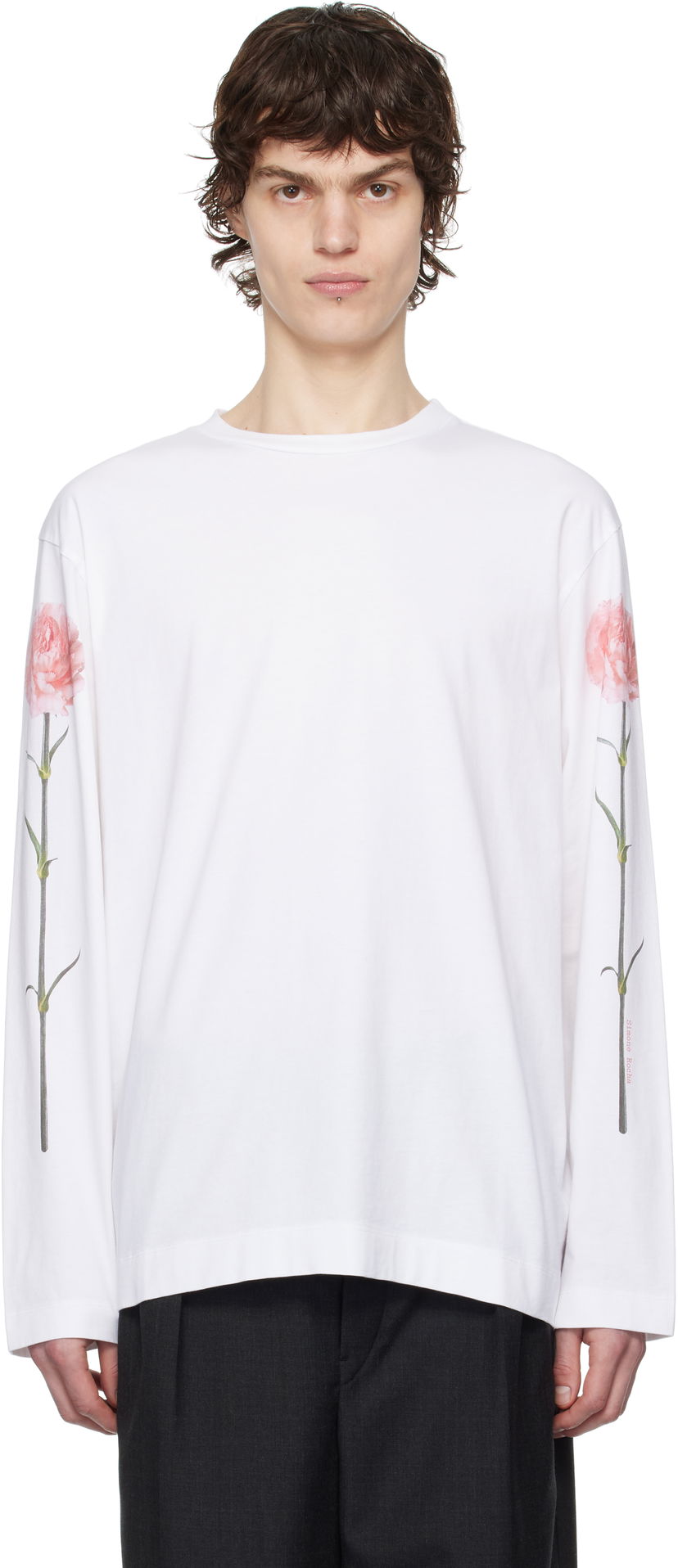 T-paita Simone Rocha Simone Rocha Carnation Print Long Sleeve T-Shirt Valkoinen | 5194P32P32A-M 0569