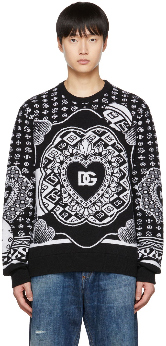 Villapaita Dolce & Gabbana Black Graphic Sweater Musta | GXJ79TJAWJ4