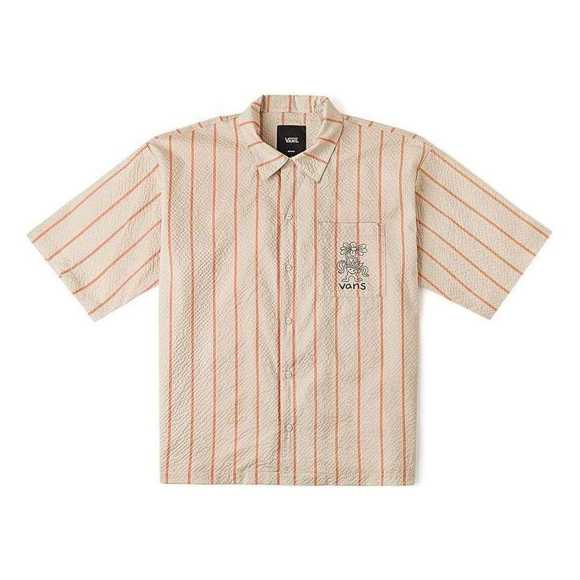 Paita Vans Striped Short-Sleeved Shirt Beige | VN000GTKCW9