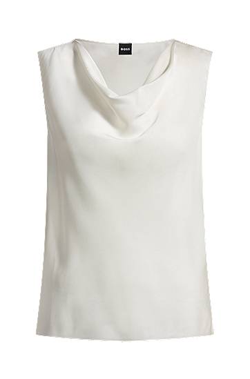 Tankkitoppi BOSS Stretch Silk Cowl Neck Sleeveless Blouse Valkoinen | 50537652