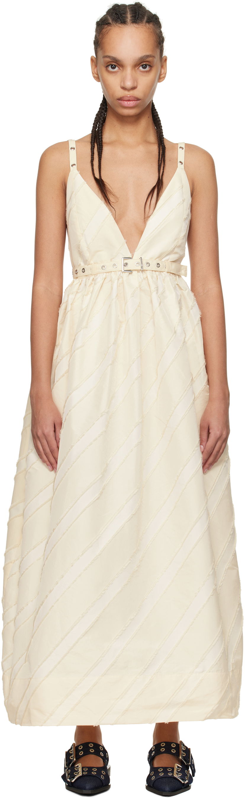Mekko GANNI GANNI Stripe Strap Maxi Dress Beige | W0173
