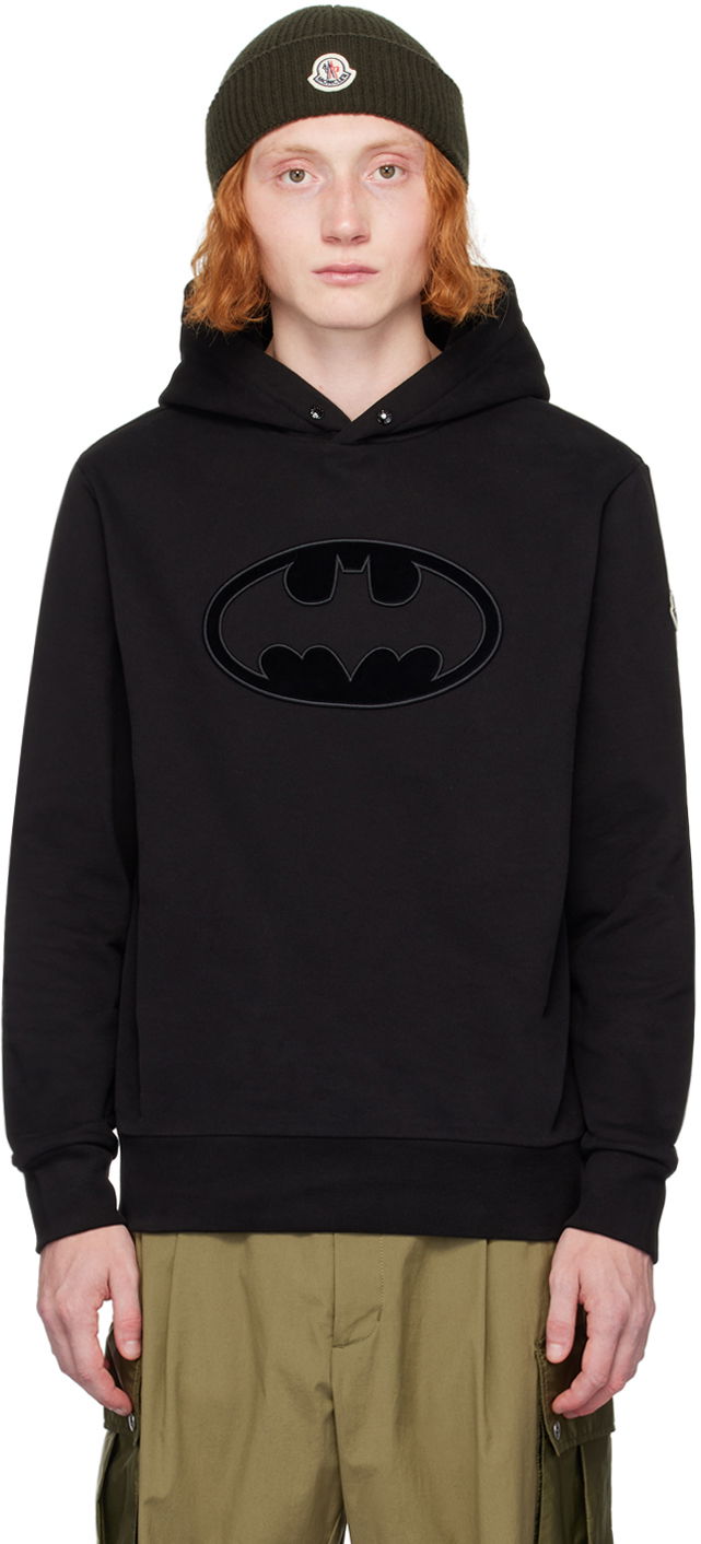 Huppari Moncler Black Flocked Batman Logo Hoodie Musta | J20918G0006289AHE