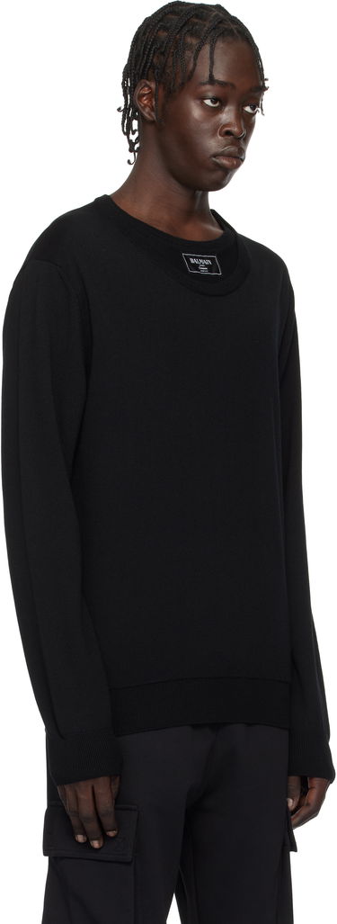 Villapaita Balmain Knitted Double-Collar Sweater Musta | EH1KD145KH92, 1