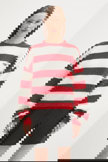 Villapaita Fiorucci Fiorucci Cropped Alpaca Striped Sweater Punainen | W02FPKSW448KN11RD02, 0