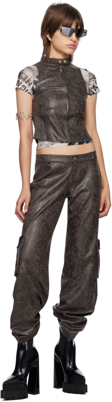 Cargo housut Miaou Miaou Elias Faux-Leather Cargo Pants Ruskea | 1034DVSVAR, 3