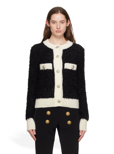 Villapaita Balmain Textured Cardigan Musta | BF0KL125KF19