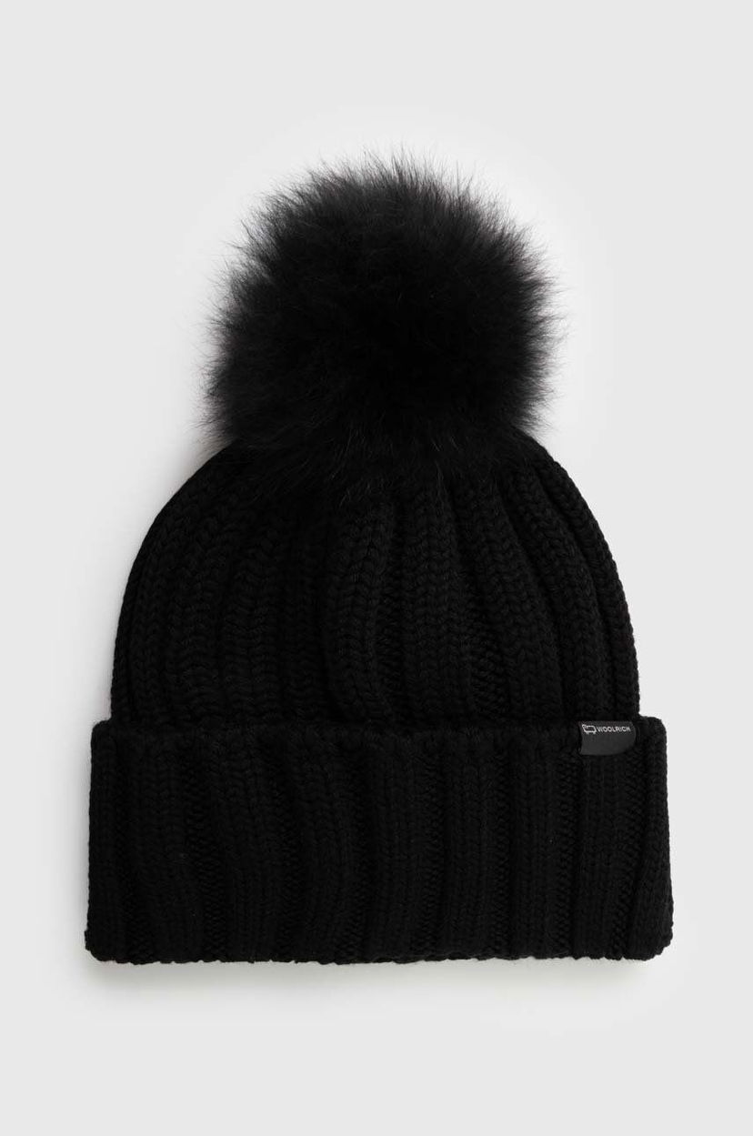 Pipo WOOLRICH Wool Beanie with Pom-Pom Musta | CFWWAC0163FRUF0428