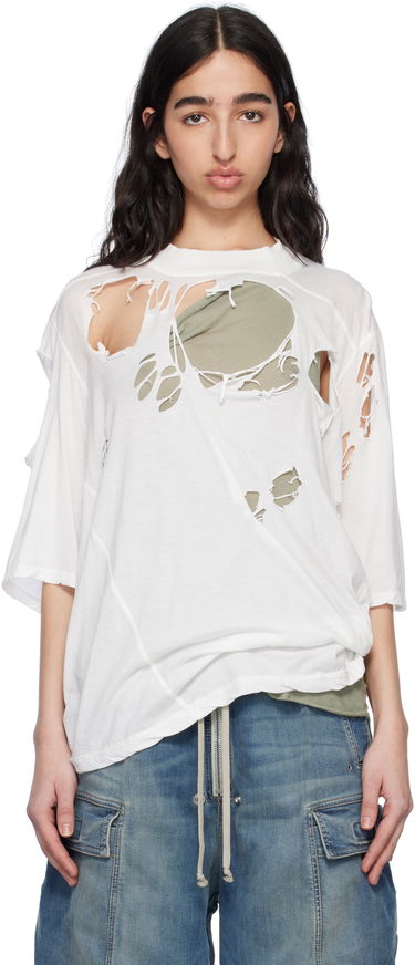 T-paita Rick Owens Rick Owens DRKSHDW Distressed T-Shirt Valkoinen | DS01E3201 BHDSD, 0