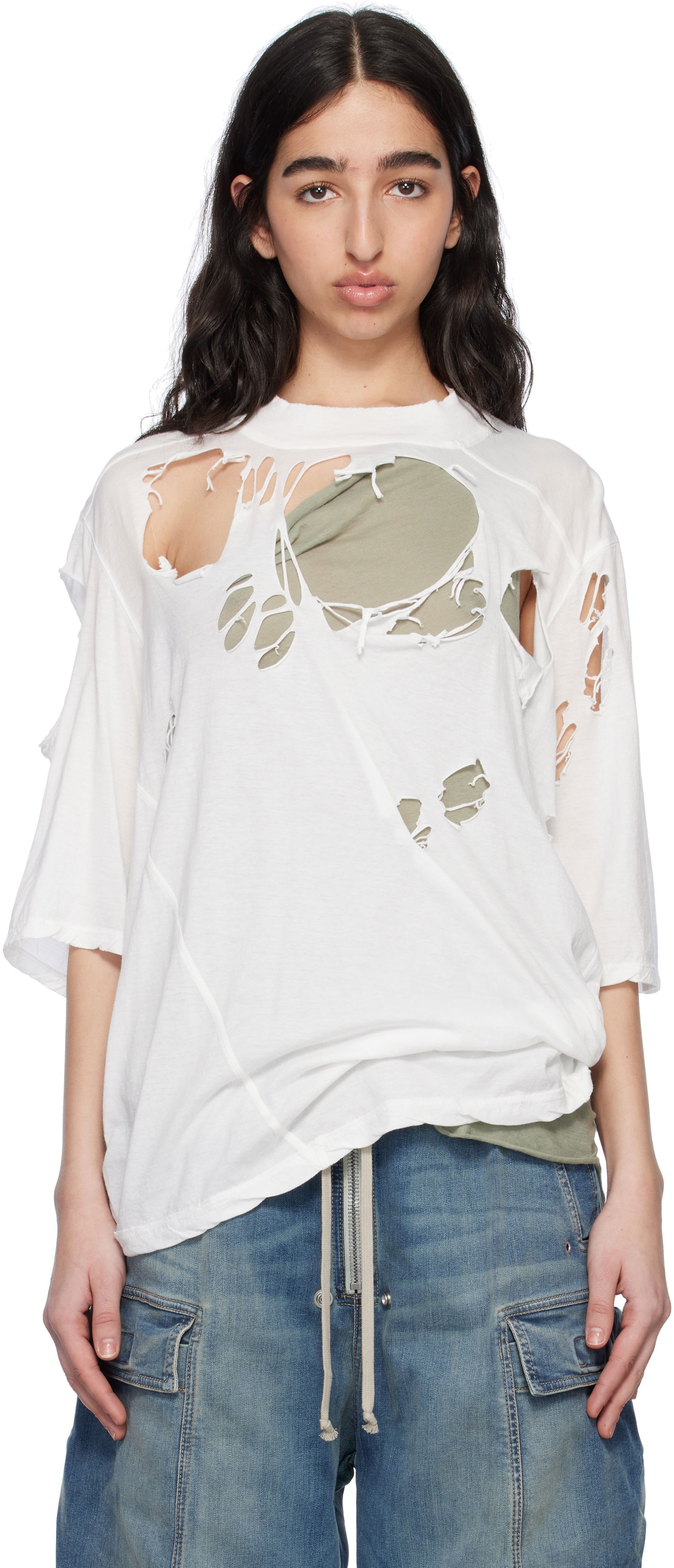 T-paita Rick Owens Rick Owens DRKSHDW Distressed T-Shirt Valkoinen | DS01E3201 BHDSD, 0