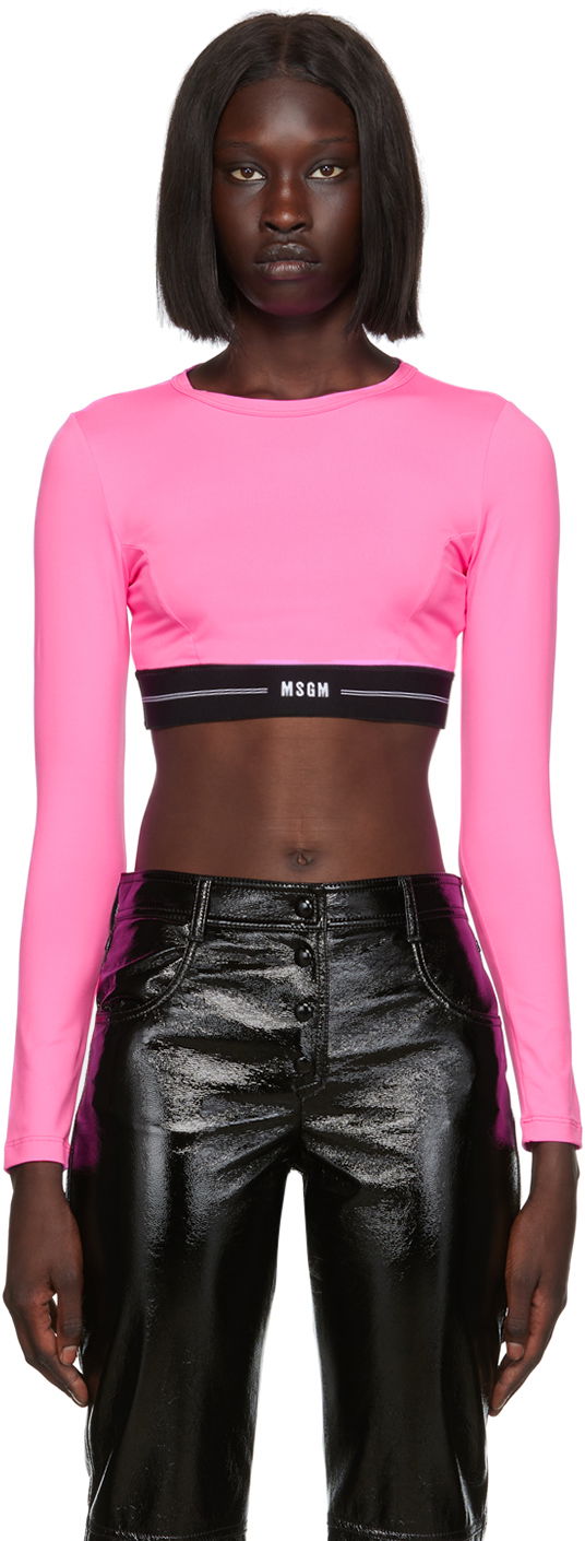 Crop top MSGM MSGM Cropped Long Sleeve Top Vaaleanpunainen | 3341MDM91 227584