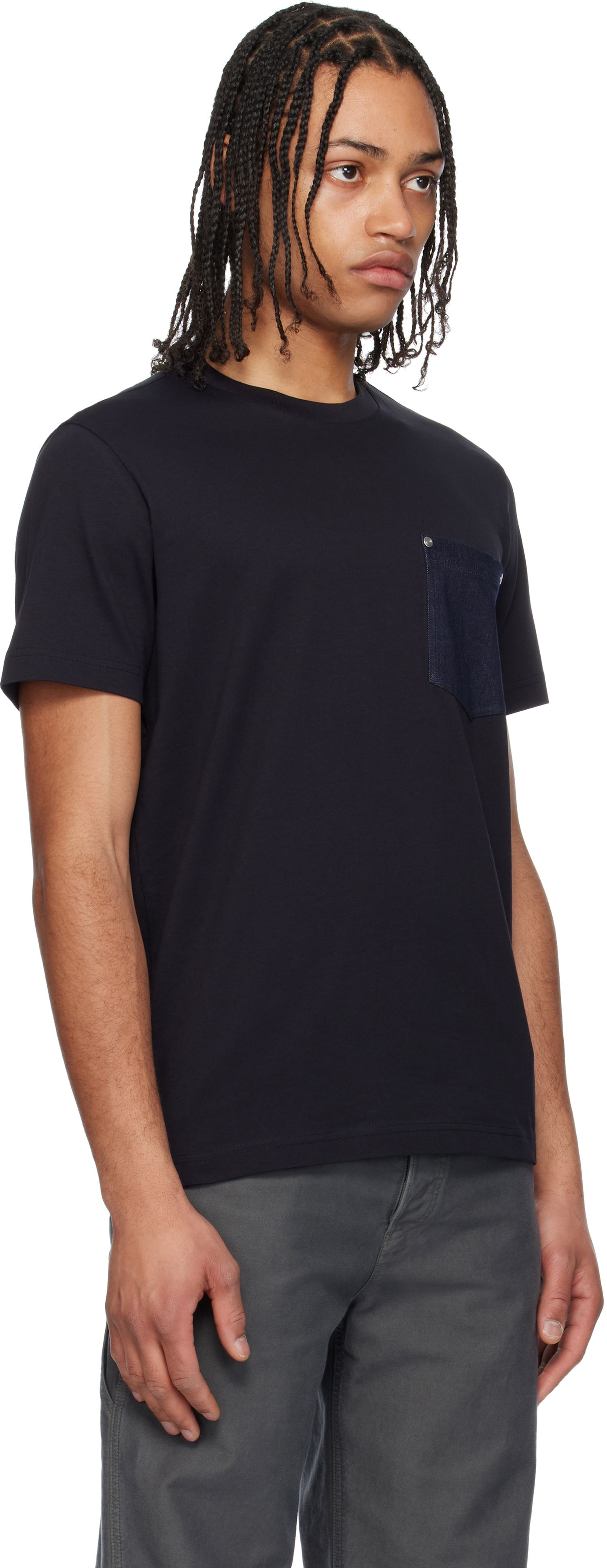 T-paita Moncler Moncler Cotton & Denim Pocket T-Shirt Tummansininen | K10918C0003989AKK, 1