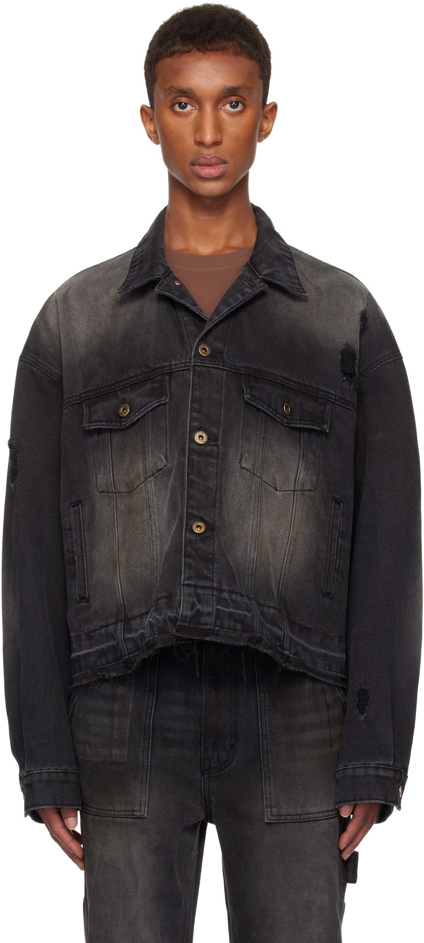 Takki We11done Distressed Denim Jacket Musta | WD-DJ3-24-310-U-BK
