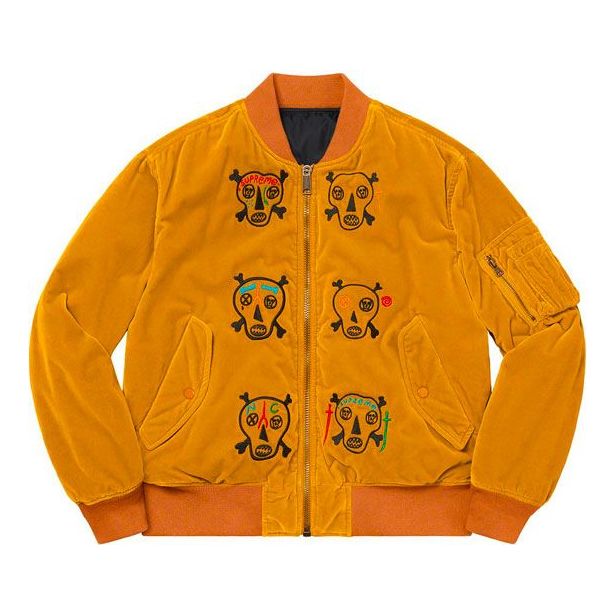 Bomber-takki Supreme Clayton Patterson Skulls Velvet Bomber Jacket Oranssi | SUP-SS21-601