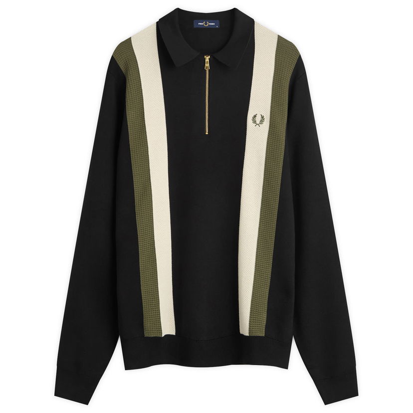 Poolopaita Fred Perry Fred Perry Textured Knitted Zip Polo Shirt, Size Large Musta | K1354-102