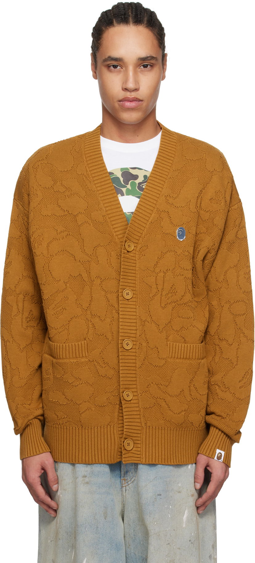 Villapaita BAPE A Bathing Ape Camo Jacquard Cardigan Ruskea | 001KNL301301M