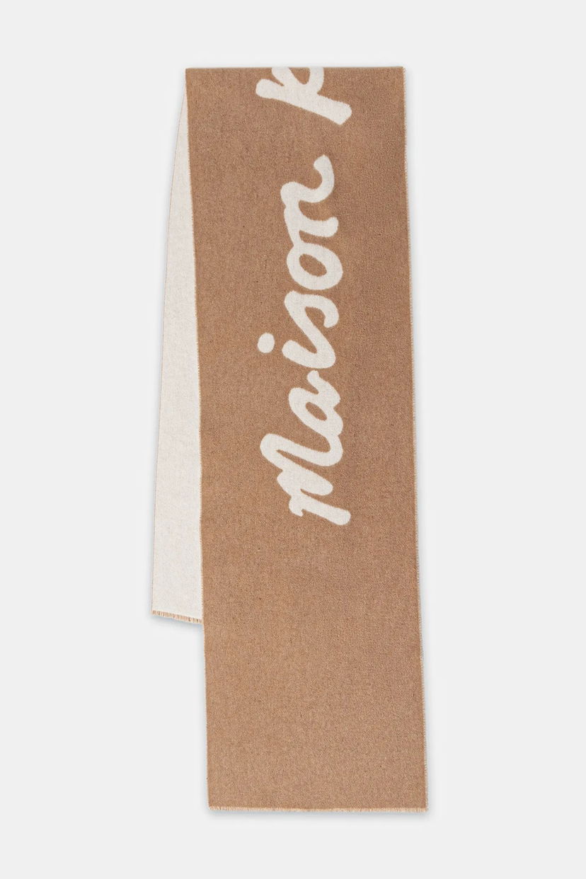 Huivi MAISON KITSUNÉ Scarf with wool blend Handwriting Beige | PM06202WB0038