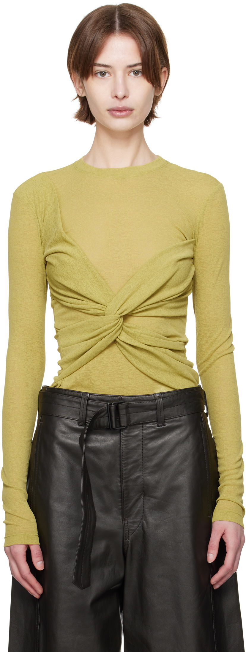 Crop top Nanushka Nanushka Izolda Draped Mesh Jersey T-Shirt Vihreä | NW25RSTP15564