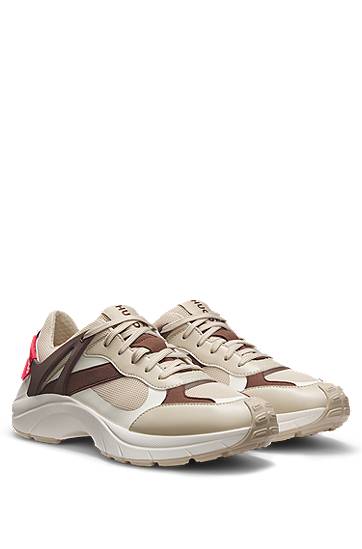 Verryttelyhousut BOSS Logo-Backtab Mesh Trainers Beige | 50548197