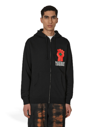 Huppari Pleasures HST Graphic Zip Hooded Sweatshirt Musta | P22W051 BLACK