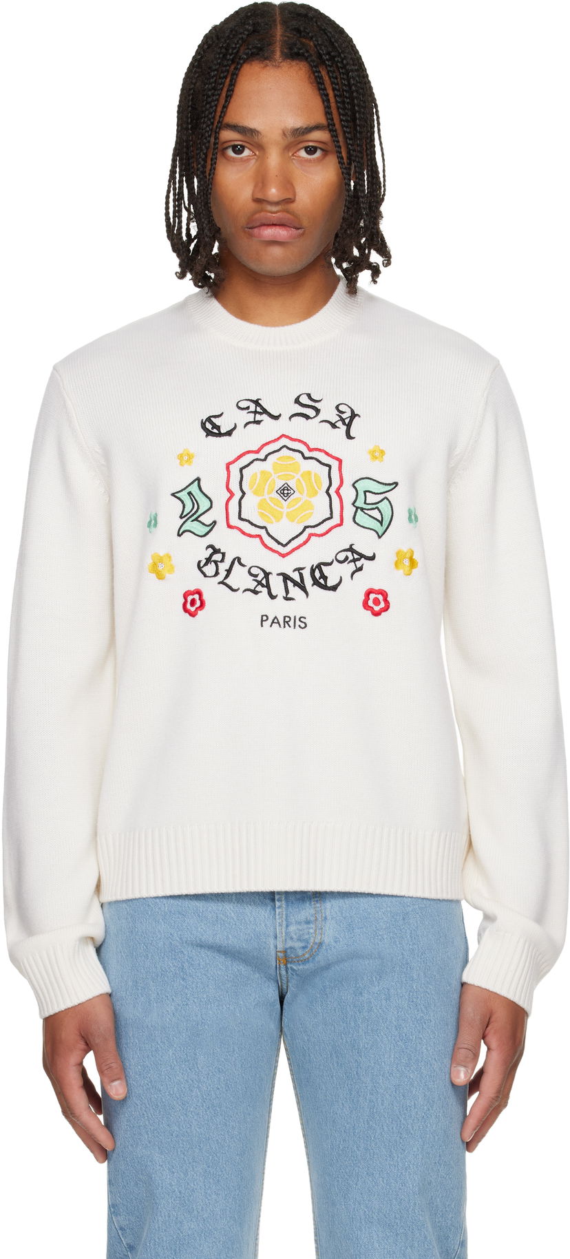 Villapaita Casablanca Casablanca Emblem Merino Knit Crew Neck Sweater Valkoinen | M-AW25-KW-1105-01