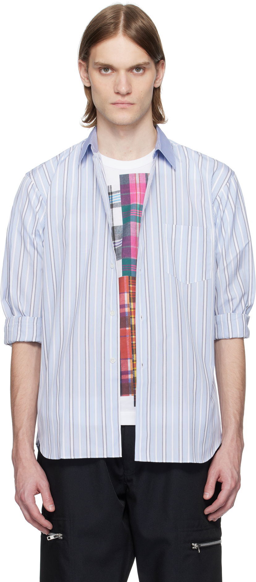 Paita Comme des Garçons Comme des Garçons Yarn Dyed Cotton Stripe Poplin Shirt Sininen | FZ-B402-051