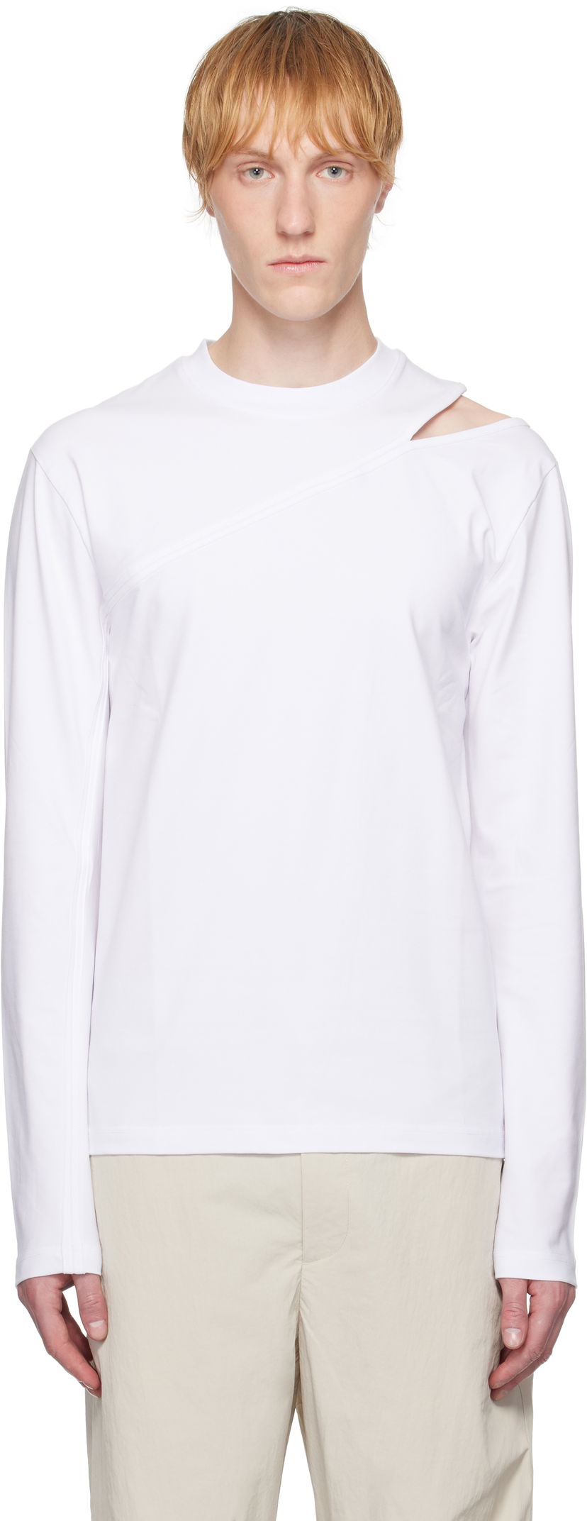 T-paita HELIOT EMIL HELIOT EMIL Pleistos Cutout Long Sleeve T-Shirt Valkoinen | SS25_M_09_135_WHT02