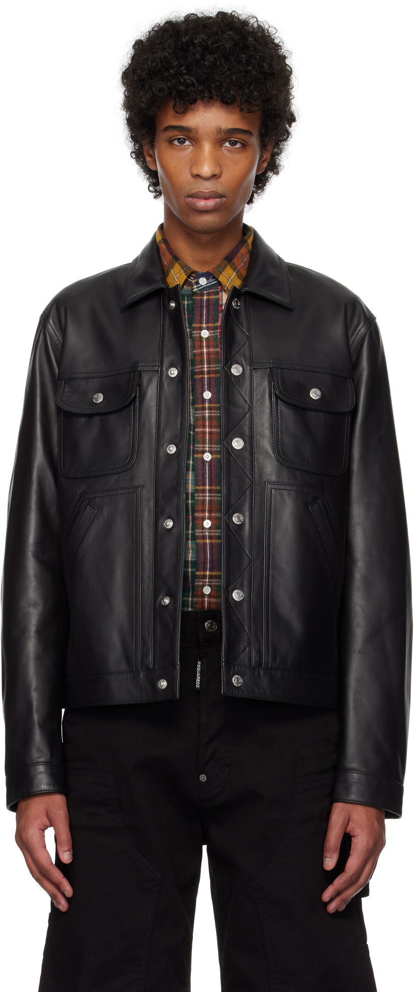 Takki DSQUARED2 Dsquared2 Boxy Jean Leather Jacket Musta | S74AM1571_SY1491