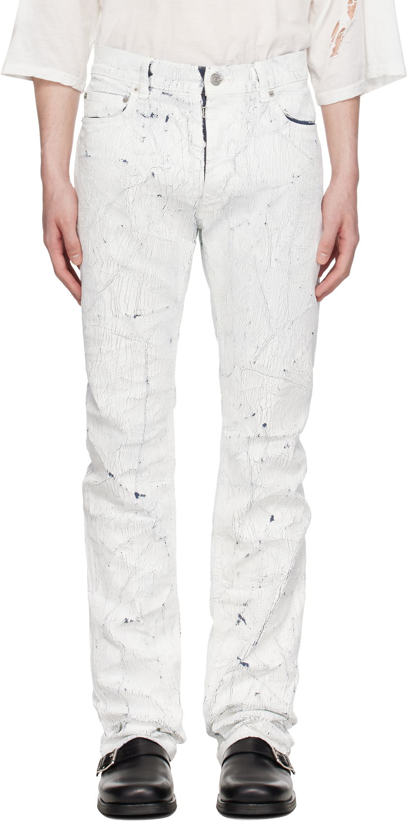 Jeans Maison Margiela MM6 Maison Margiela 5 Pocket Cracked Jeans Valkoinen | SH2LA0018 M30028