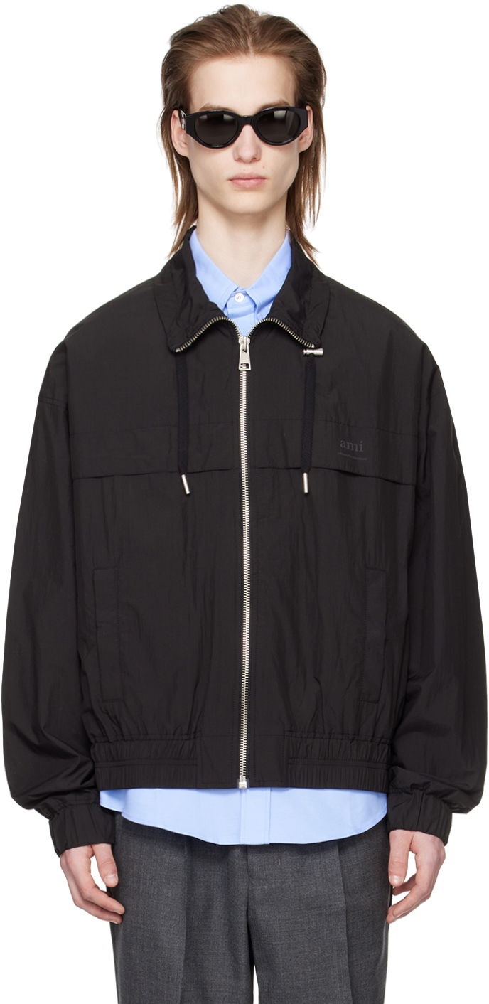 Bomber-takki AMI Paris Drawstring Bomber Jacket Musta | HJK051.PA0009