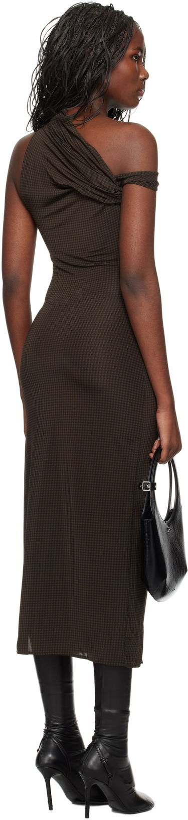 Mekko Courrèges Houndstooth Twist Midi Dress Ruskea | 324JRO450PR0078, 2