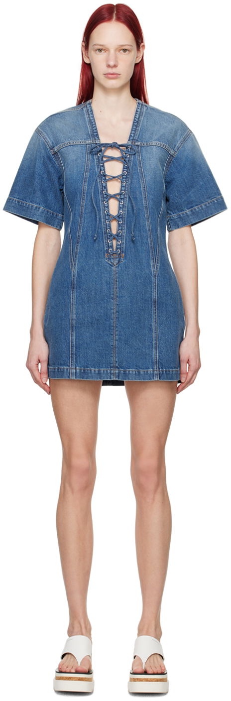 Mekko Stella McCartney Stella McCartney Lace-Up Denim Minidress Sininen | 6D02603SPH72