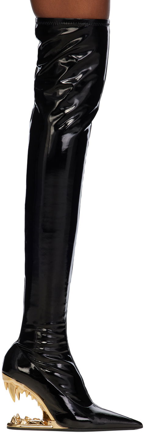 Vaatteet GCDS GCDS Morso Thigh-High Patent Leather Boots Musta | A1OW4605AA9