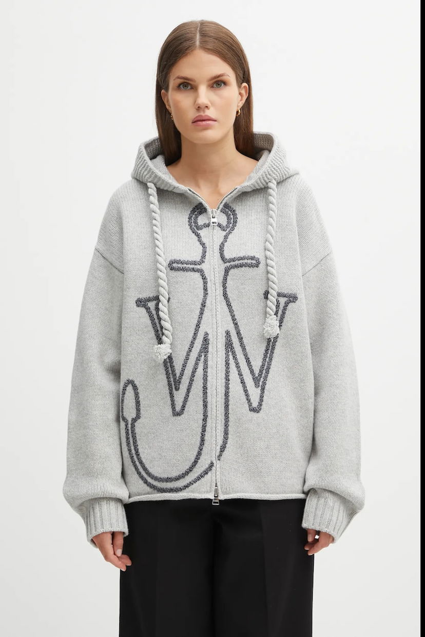 Villapaita JW Anderson JW Anderson Anchor Embroidery Zipped Cardigan Harmaa | KW1499.YN0412