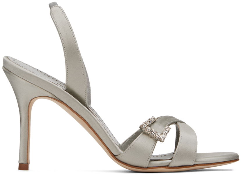 Kengänhoito Manolo Blahnik Manolo Blahnik Ramisli Satin Heeled Slingback Sandals Harmaa | 224-1700