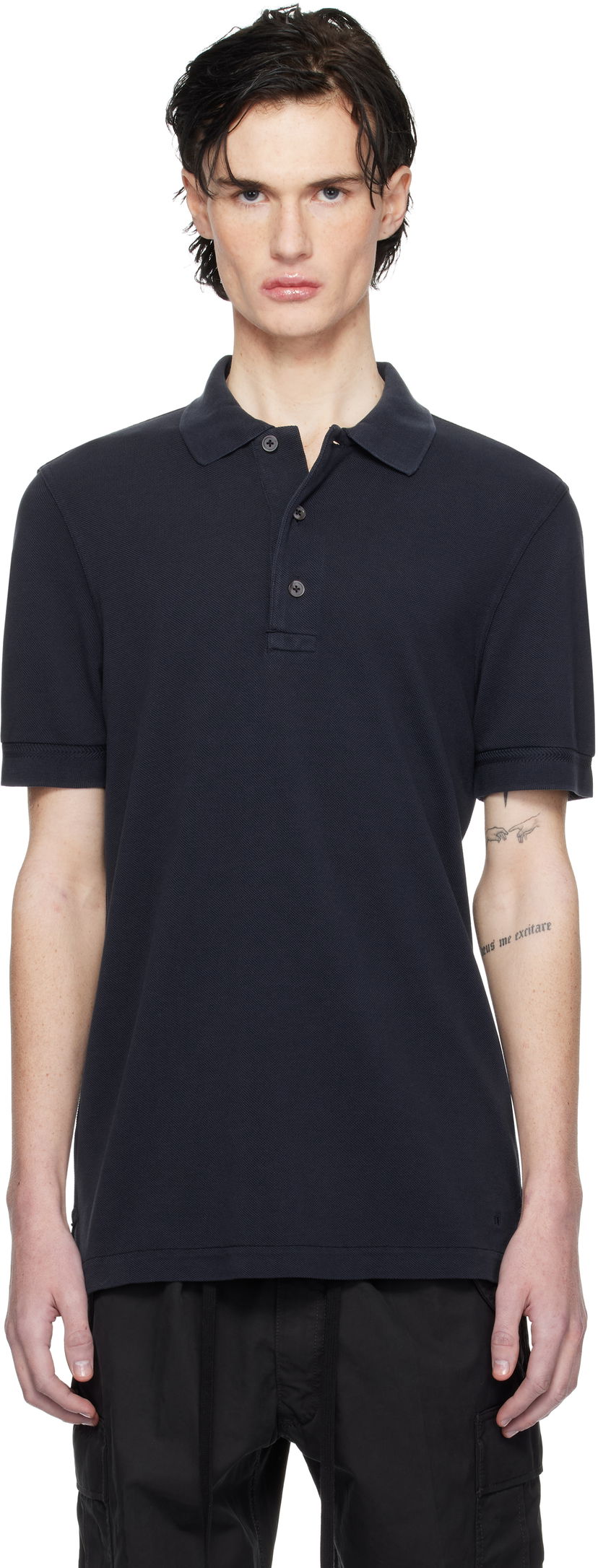 Poolopaita Tom Ford Three-Button Polo Shirt Tummansininen | JPS011-JMT009S25