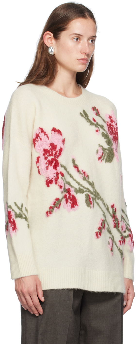 Villapaita Blumarine Blumarine Jacquard Rose Crewneck Sweater Valkoinen | A422M490A, 1