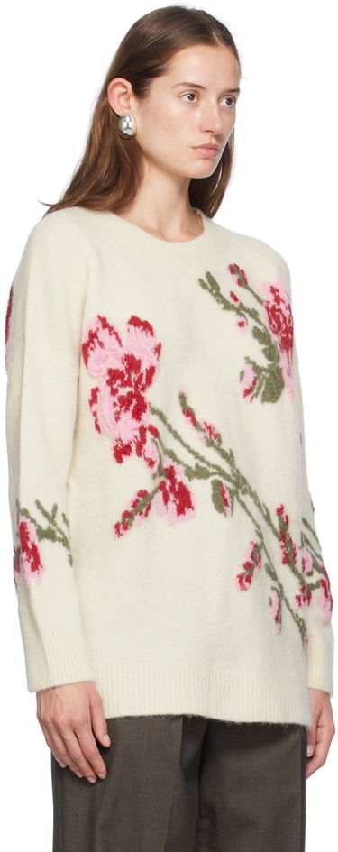 Villapaita Blumarine Blumarine Jacquard Rose Crewneck Sweater Valkoinen | A422M490A, 1