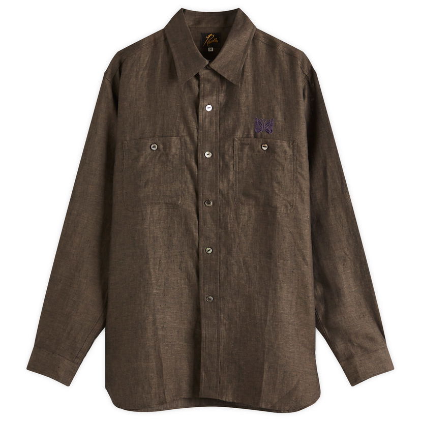 Paita Needles Needles Linen Chambray Work Shirt, Large Ruskea | QV291-C
