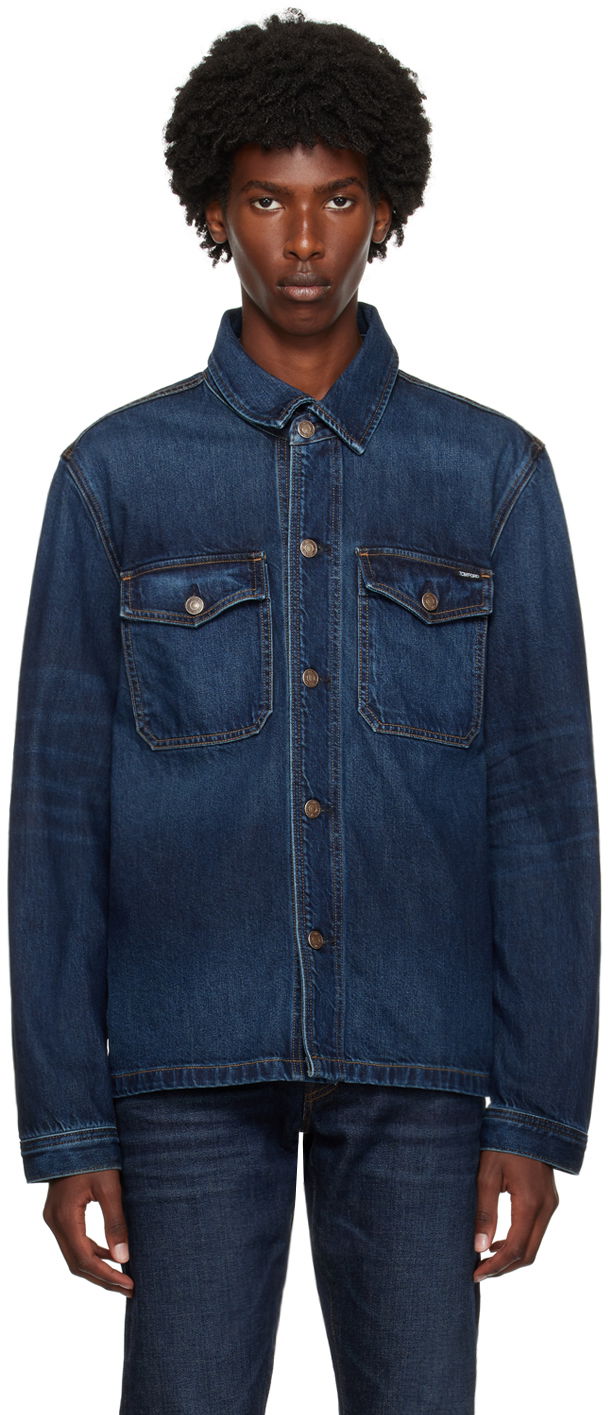 Takki Tom Ford Blue Faded Denim Jacket Tummansininen | DJR002-DMC055F24