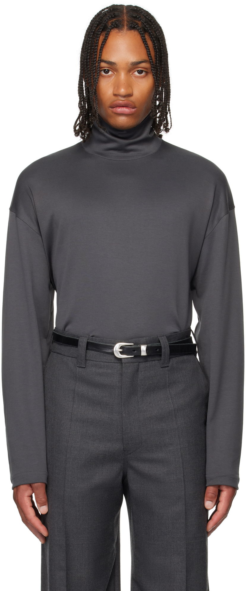 T-paita LEMAIRE Lemaire Relaxed Mock Neck T-Shirt Harmaa | TO1467 LJ1043