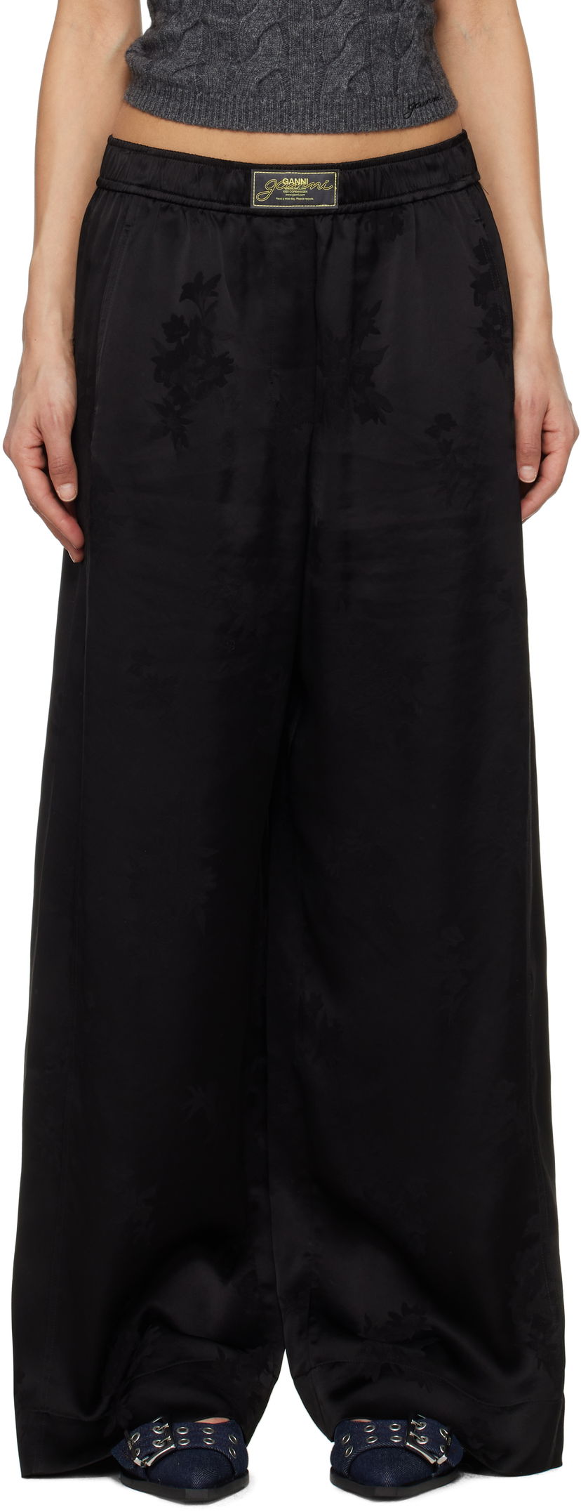 Housut GANNI GANNI Satin Jacquard Trousers Musta | W0383