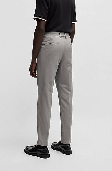 Housut BOSS Regular Fit Micro-Patterned Stretch Cotton Trousers Harmaa | 50534880, 1