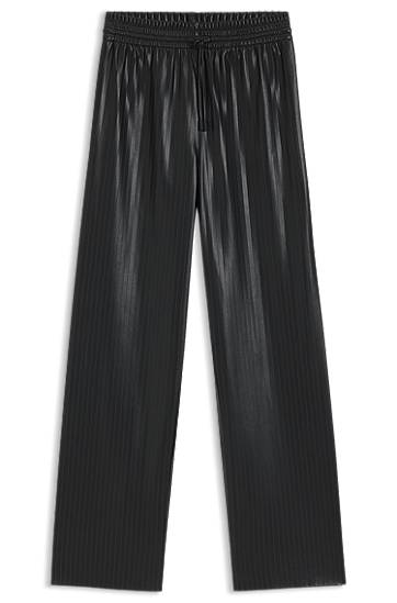 Housut BOSS Relaxed-fit wide-leg striped faux leather trousers Musta | 50548123