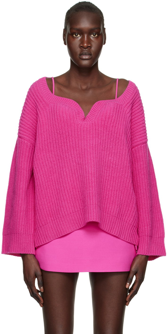 Villapaita Valentino Sweetheart Neck Knitted Sweater Vaaleanpunainen | 1B0KC40Q7KC