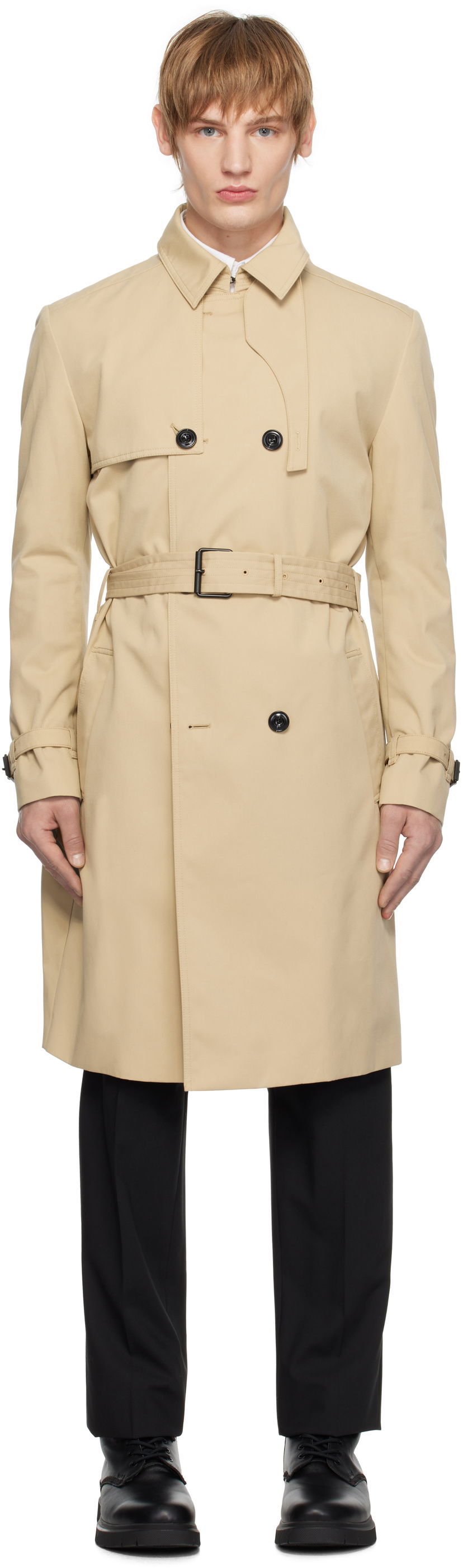 Trenssitakki BOSS Hugo Double-Breasted Trench Coat Beige | 50535072
