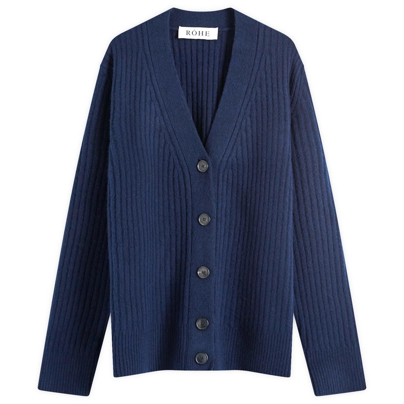 Villapaita Róhe Ribbed Boiled Wool Knitted Cardigan Sininen | 312-23-001-411
