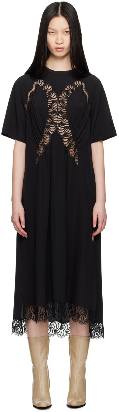 Mekko Stella McCartney Stella McCartney Gathered Lace Maxi Dress Musta | 6A03983BU216