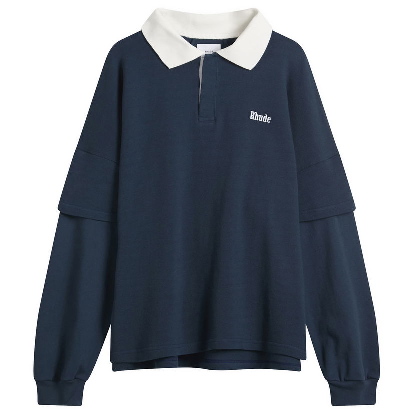 Poolopaita Rhude Layered Long Sleeve Pique Polo Tummansininen | RHFW25PO03012-3175