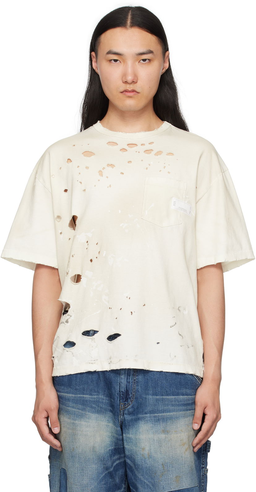 T-paita Neighborhood Neighborhood Savage Crewneck Distressed T-Shirt Valkoinen | 251OKNH-CSM04
