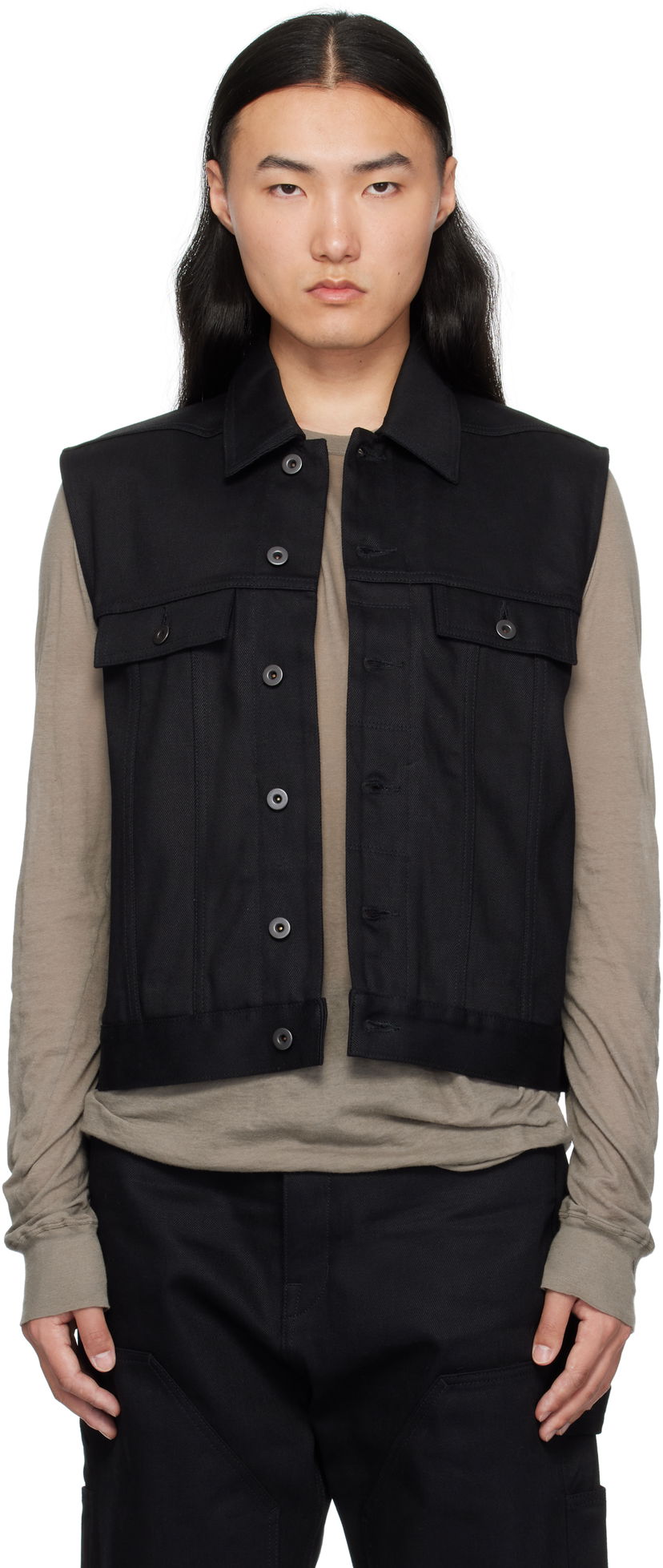 Liivi Rick Owens Rick Owens DRKSHDW Hollywood SL Trucker Denim Vest Musta | DL01E6798 BLKJP